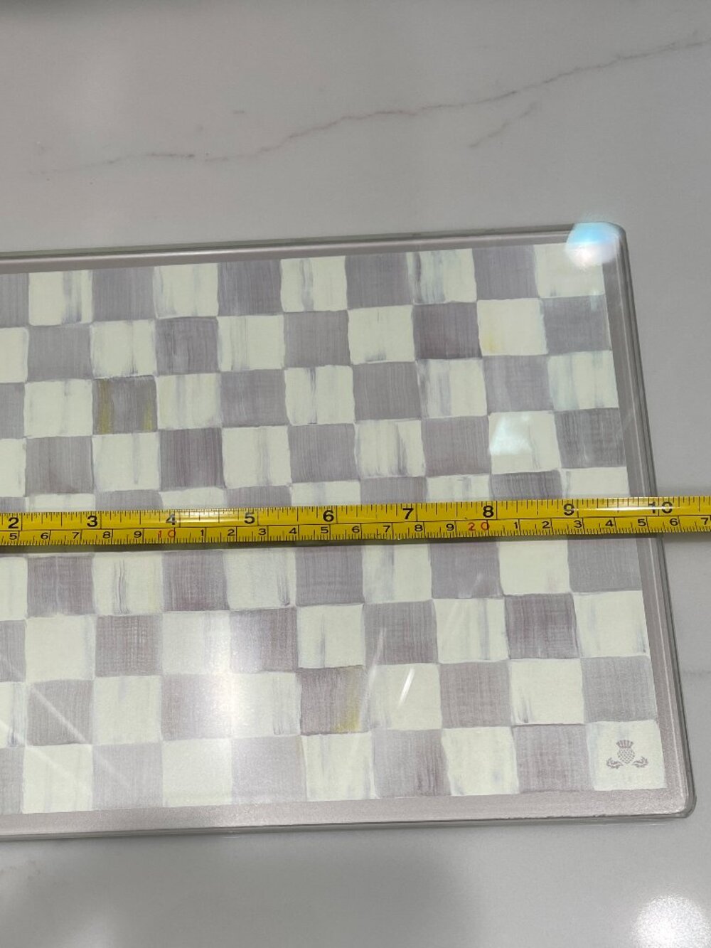 MacKenzie-Childs Sterling Check Small Glass Cutting Serving Board - Picture 14 of 15